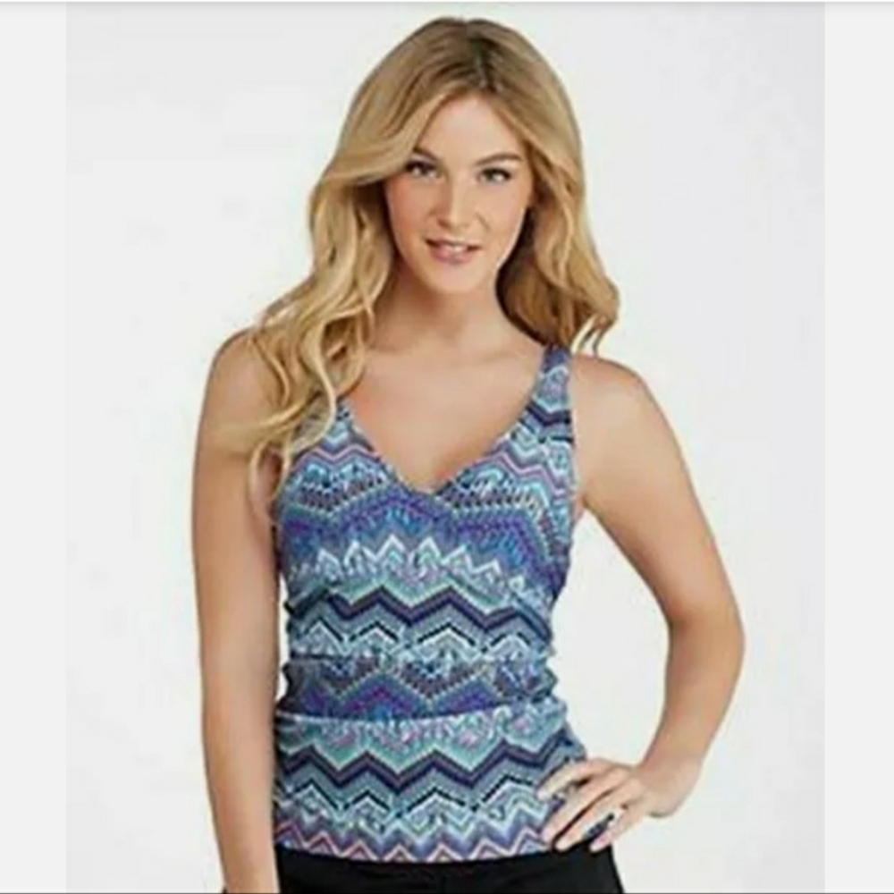 GOTTEX YOUR PROFILE Skyline Tankini Chevron Ruched Colorful Molded Cup Size 32D